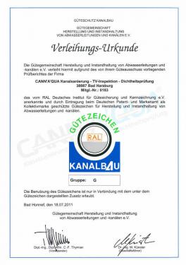 Zertifikate Kanalsanierung & Rohrreinigung