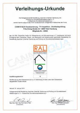 Zertifikate Kanalsanierung & Rohrreinigung